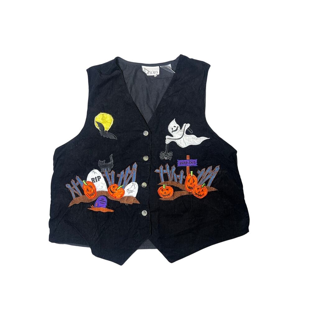 Vintage Casey & Max halloween ghosts black cat pumpkins women's vest size large